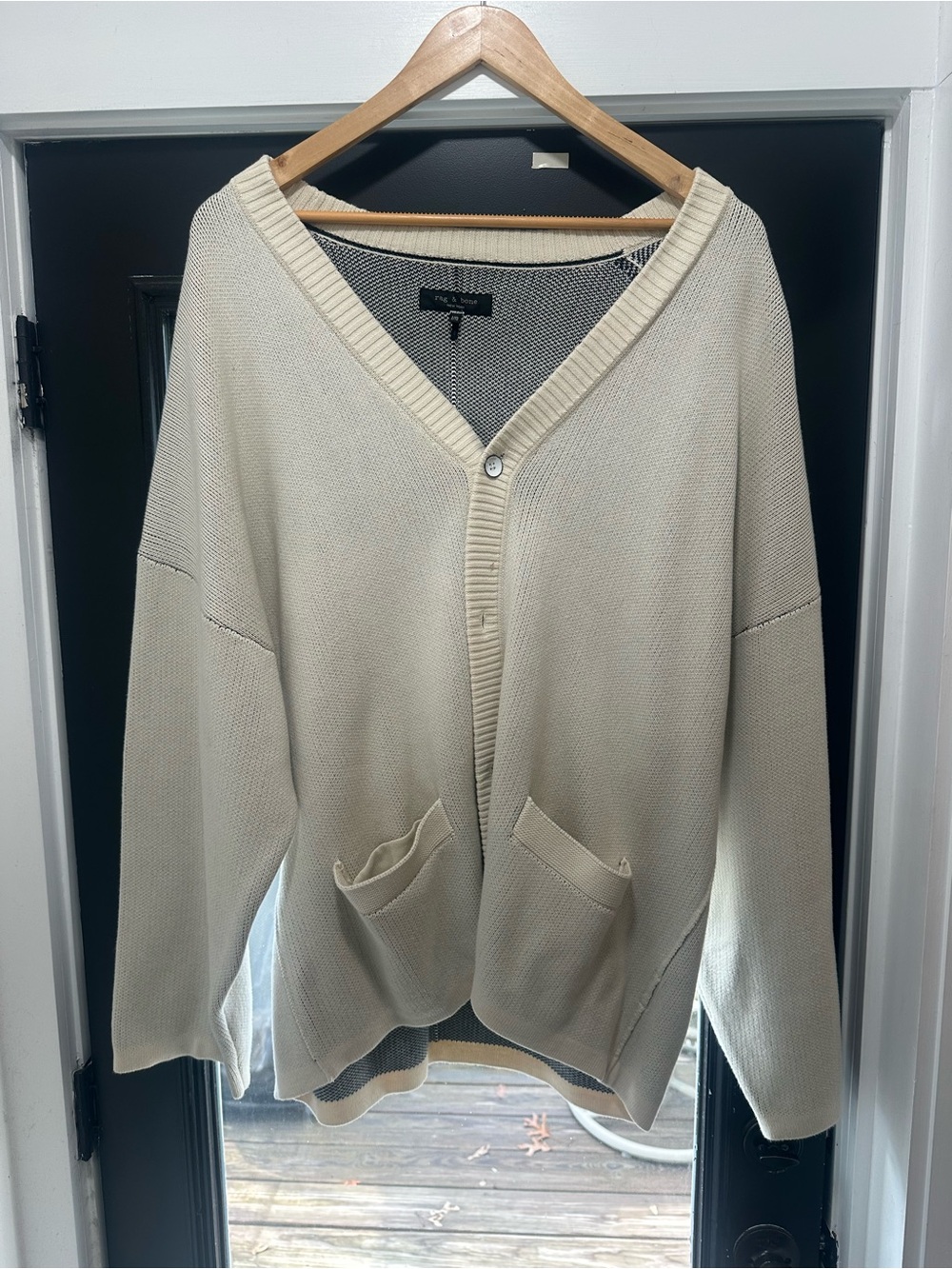 Mens Rag and Bone Cream V-Neck Cardigan Sweater